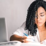 Woman working on laptop