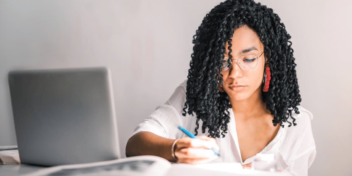 Woman working on laptop