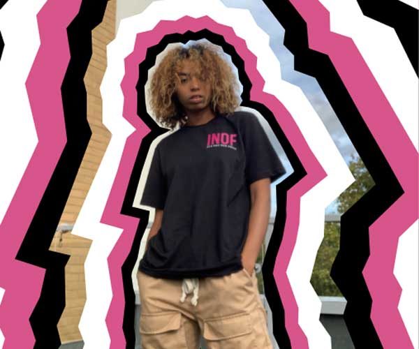 Phoenix Brown wearing the t-shirt she designed to support child survivors Phoenix Brown wearing the t-shirt she designed to support child survivors