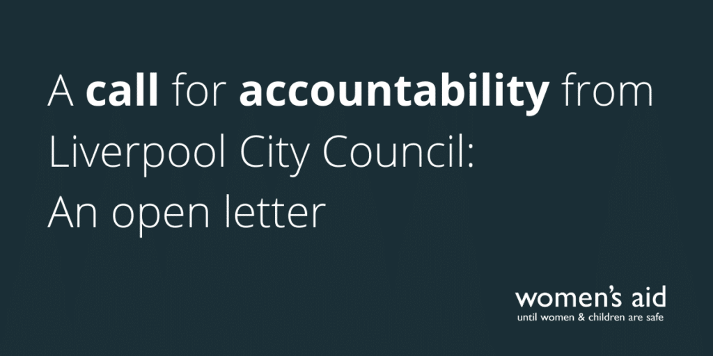 Banner saying A call for accountability from Liverpool City Council: An open letter