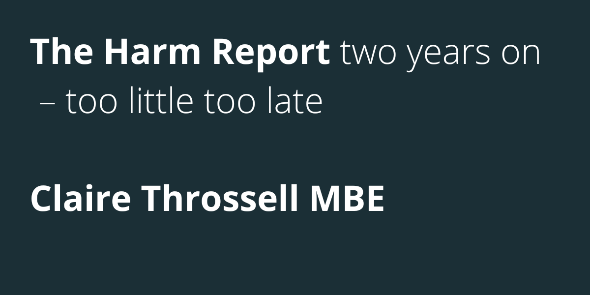 The Harm Report two years on – too little too late Claire Throssell MBE