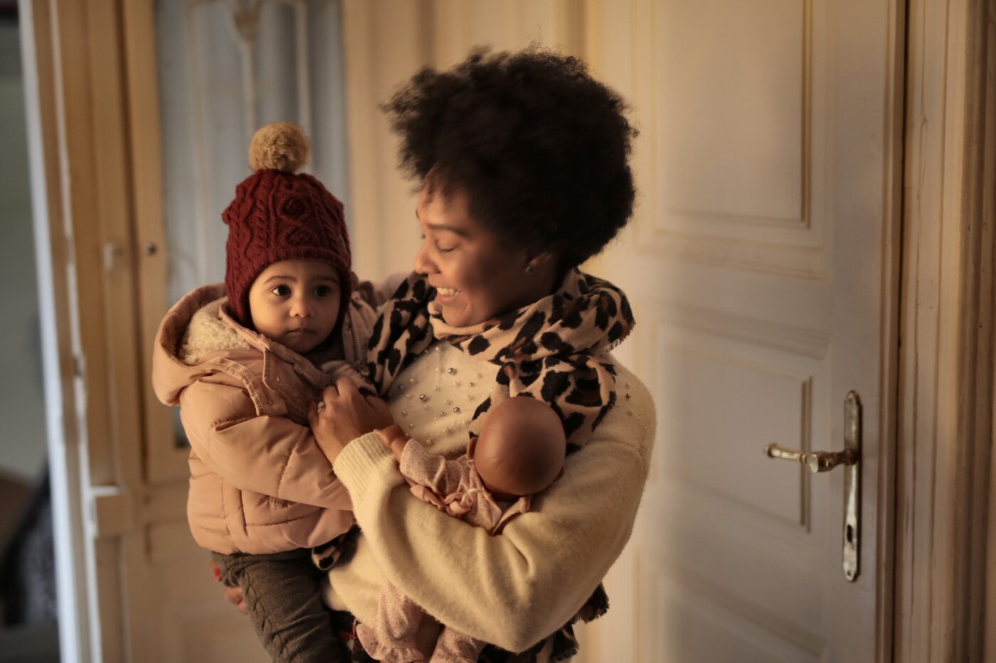 Woman holding toddler